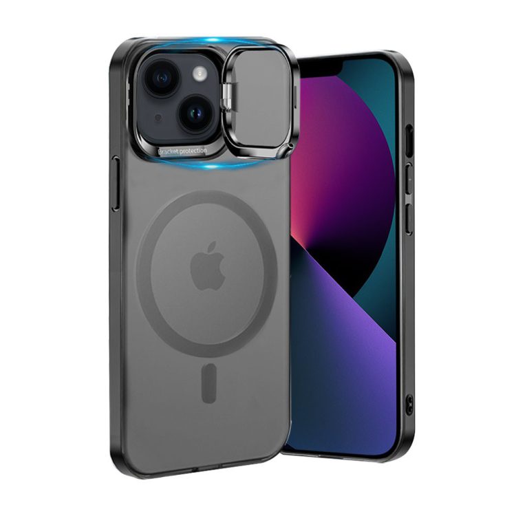 etui do iphone 14 pro cam stand z magsafe matowe półprzeźroczyste, czarne (kopia)
