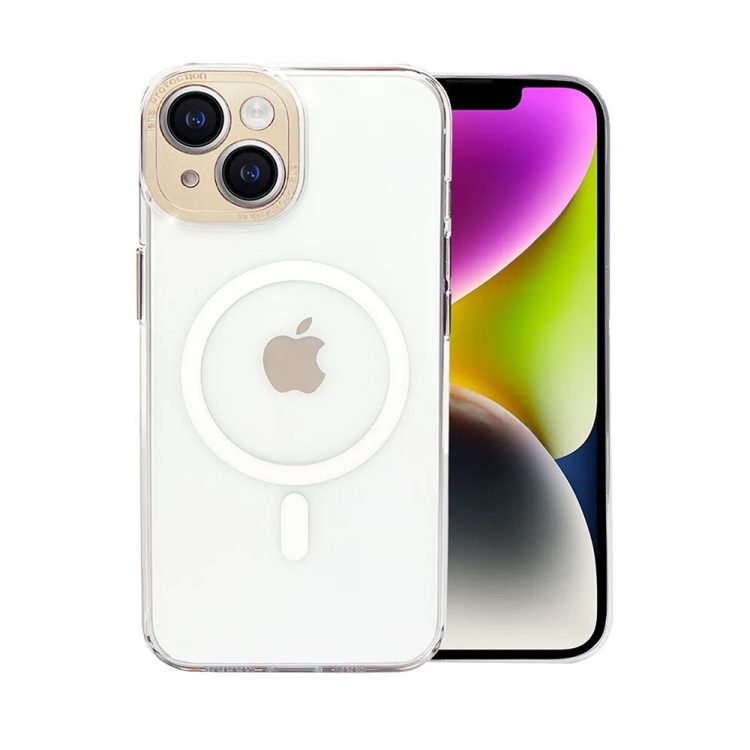 etui do iphone 14 gold crown protective crystal clear z magsafe, przeźroczyste złote