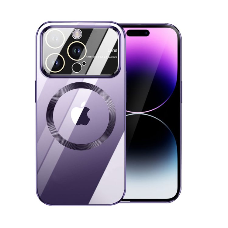 etui do iphone 14 pro camera beam z magsafe przeźroczyste, głęboka purpura