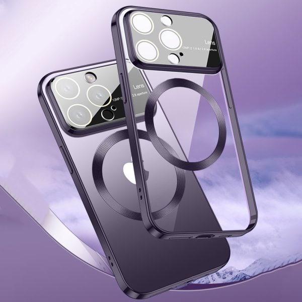 etui do iphone 14 pro camera beam z magsafe przeźroczyste, głęboka purpura