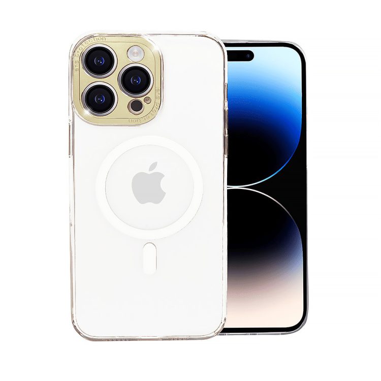 etui do iphone 14 pro gold crown protective crystal clear z magsafe, przeźroczyste złote