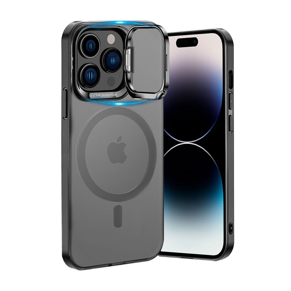 Etui do iPhone 14 Pro Cam Stand z MagSafe matowe półprzeźroczyste, czarne