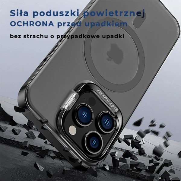 etui do iphone 14 pro max cam stand z magsafe matowe półprzeźroczyste, czarne