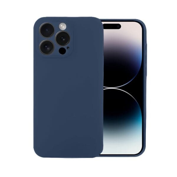 Etui do iPhone 14 Pro silikonowe z mikrofibrą soft touch z osłoną na aparat, granatowe