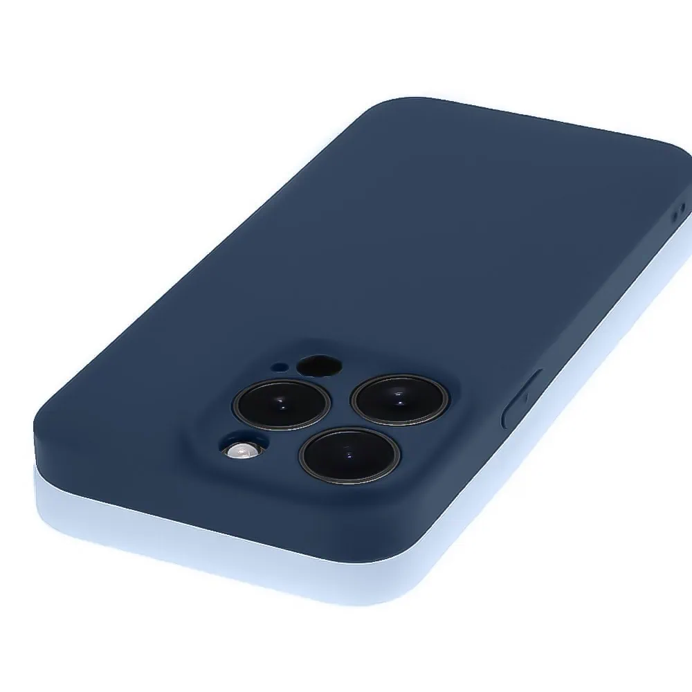 Etui do iPhone 14 Pro silikonowe z mikrofibrą soft touch z osłoną na aparat, granatowe (4)