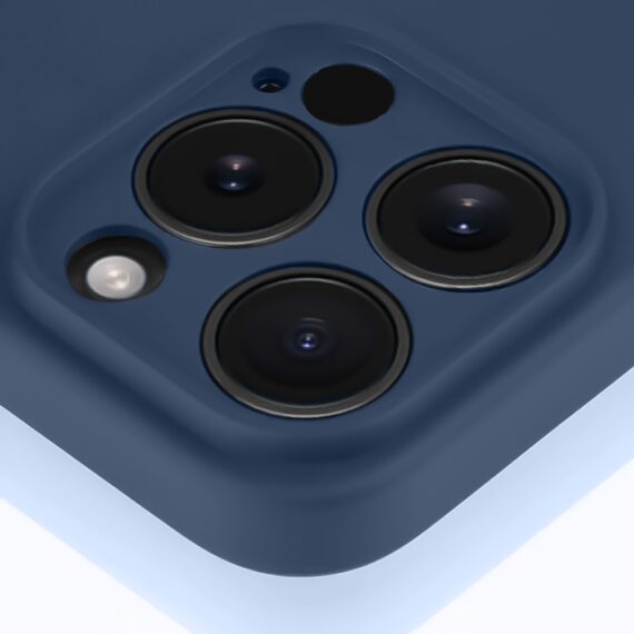 Etui do iPhone 14 Pro silikonowe z mikrofibrą soft touch z osłoną na aparat, granatowe (5)