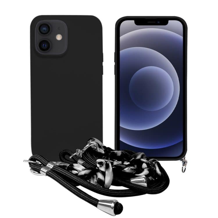 etui do iphone 12 pro crossbody na ramie jak torebka, z łańcuszkiem i sznurkiem, czarne (kopia)