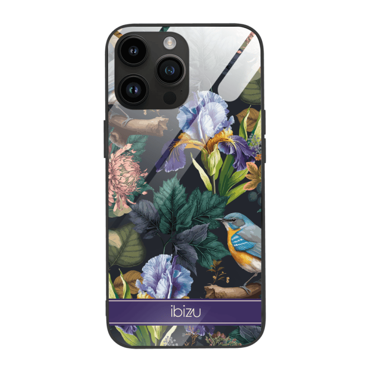 etui do iphone 14 pro max, szklany tył, symfonia natury, czarne