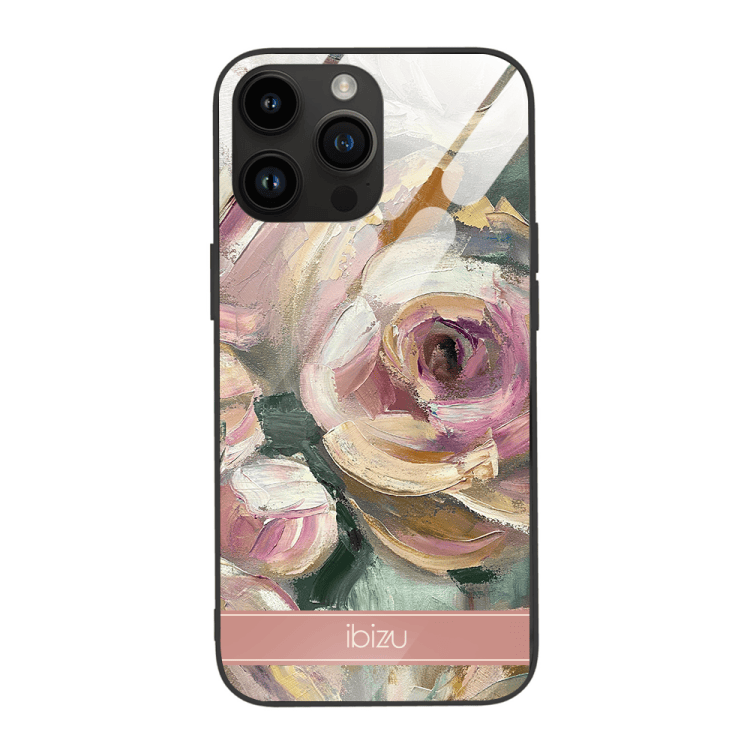 etui do iphone 14 pro max, ibizu, szklany tył, namalowane róże, czarne