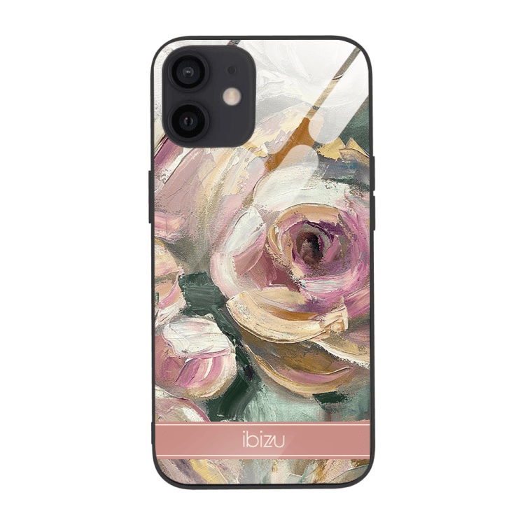 etui do iphone 12, ibizu, szklany tył, namalowane róże, czarne