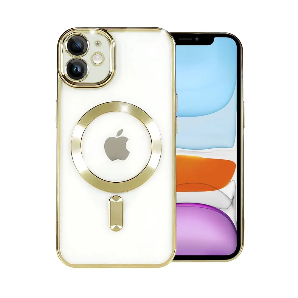 Etui do iPhone 11 MagSafe Luxury Protect przeźroczyste, hybrydowa ochrona kamery, złote