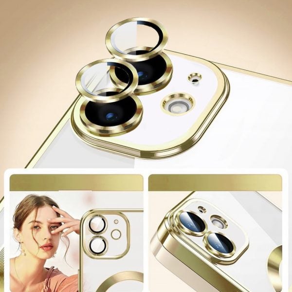 etui do iphone 11 magsafe luxury protect przeźroczyste, hybrydowa ochrona kamery, złote