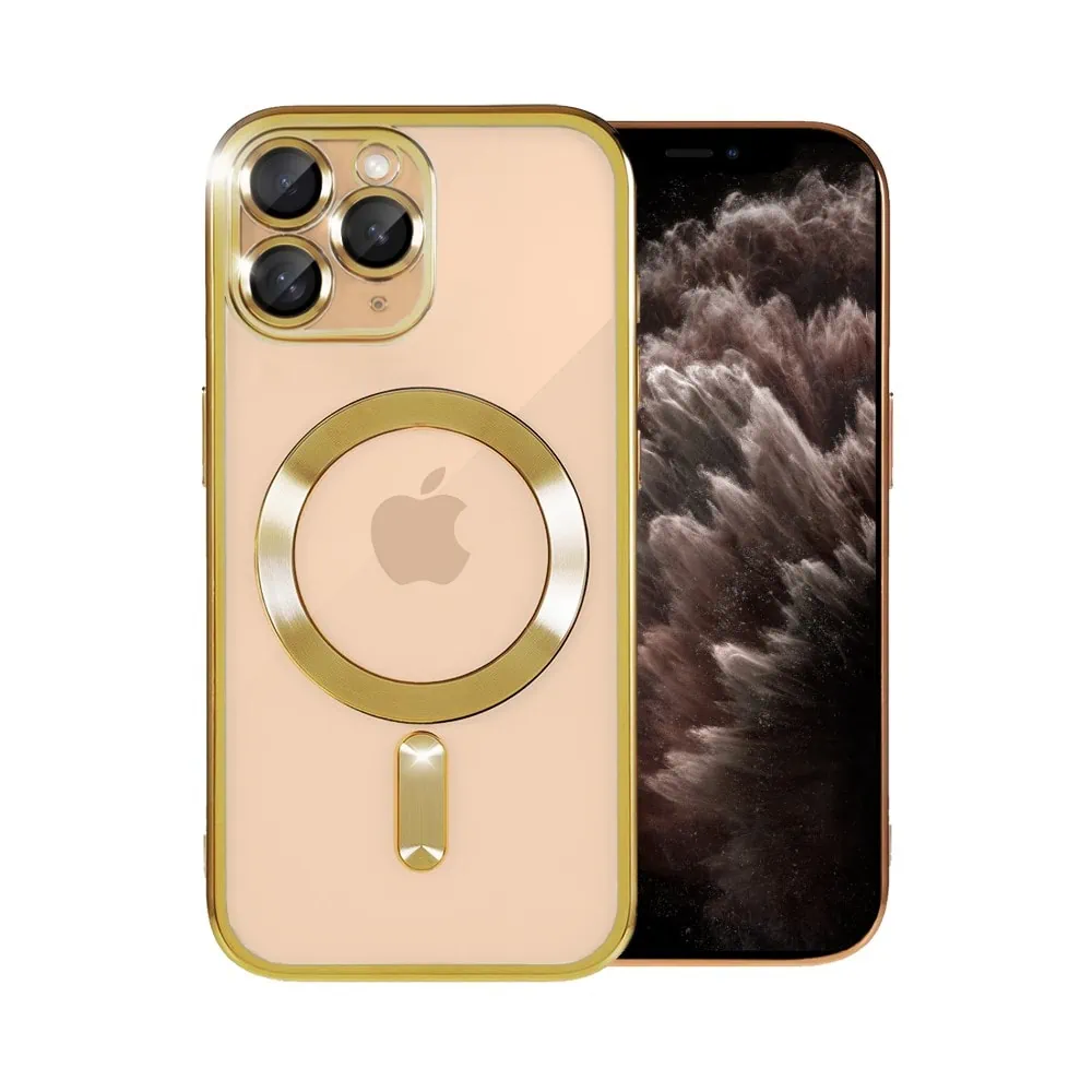 Etui do iPhone 11 Pro Max MagSafe Luxury Protect przeźroczyste, hybrydowa ochrona kamery, złote
