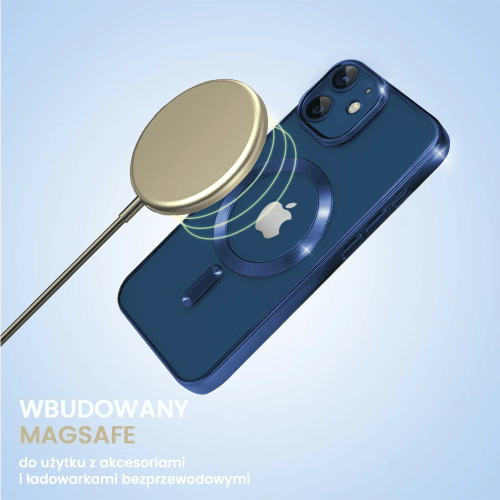 etui do iphone 12 mini magsafe luxury protect przeźroczyste, hybrydowa ochrona kamery, niebieskie