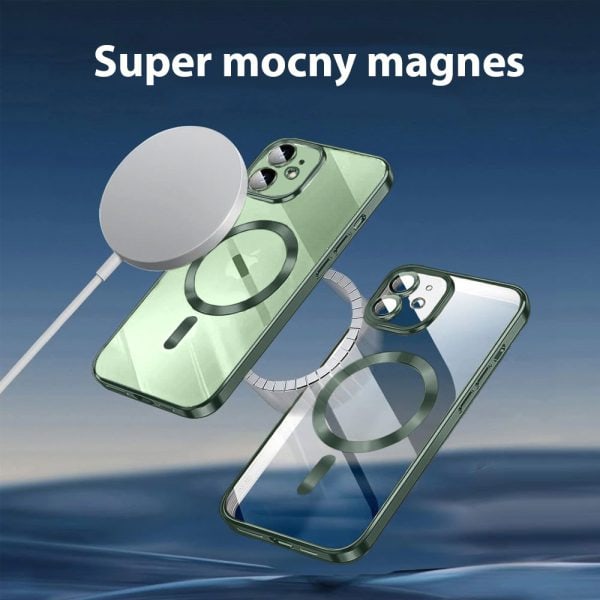 etui do iphone 12 mini magsafe luxury protect przeźroczyste, hybrydowa ochrona kamery, alpejska zieleń