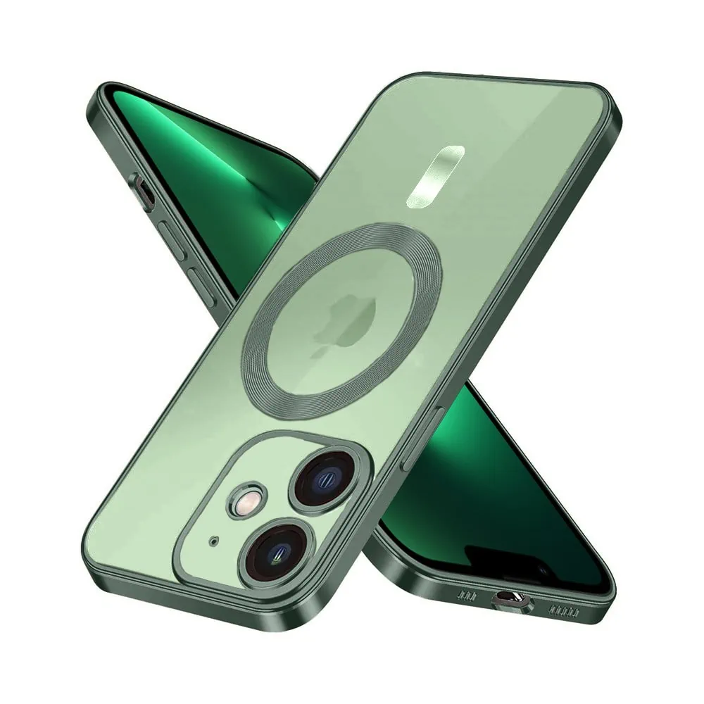 Etui do iPhone 12 Mini MagSafe Luxury Protect przeźroczyste, hybrydowa ochrona kamery, alpejska zieleń