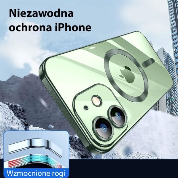 etui do iphone 12 mini magsafe luxury protect przeźroczyste, hybrydowa ochrona kamery, alpejska zieleń