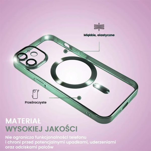 etui do iphone 12 mini magsafe luxury protect przeźroczyste, hybrydowa ochrona kamery, alpejska zieleń