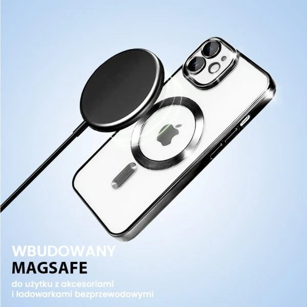 etui do iphone 12 mini magsafe luxury protect przeźroczyste, hybrydowa ochrona kamery, czarne