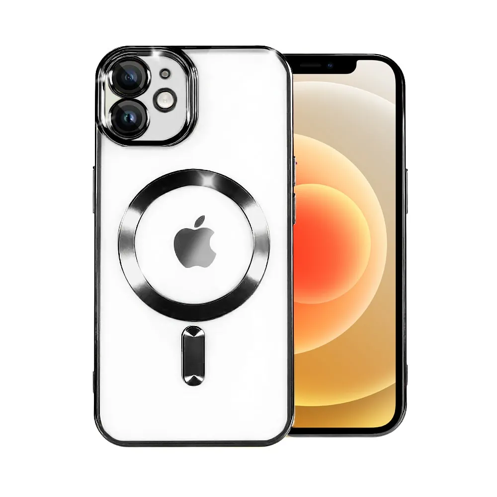Etui do iPhone 12 MagSafe Luxury Protect przeźroczyste, hybrydowa ochrona kamery, czarne