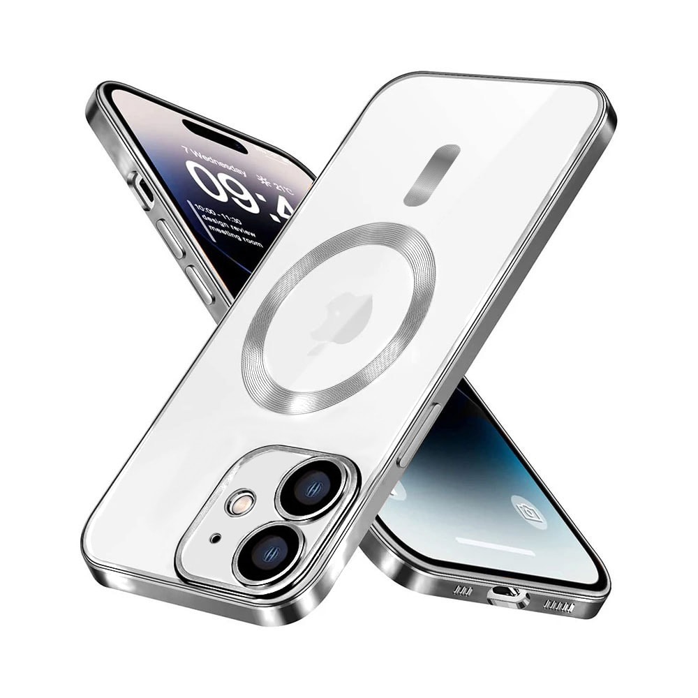Etui do iPhone 12 Mini MagSafe Luxury Protect przeźroczyste, hybrydowa ochrona kamery, srebrne