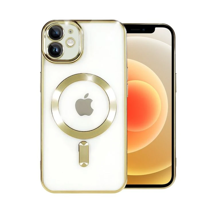 etui do iphone 12 mini magsafe luxury protect przeźroczyste, hybrydowa ochrona kamery, złote