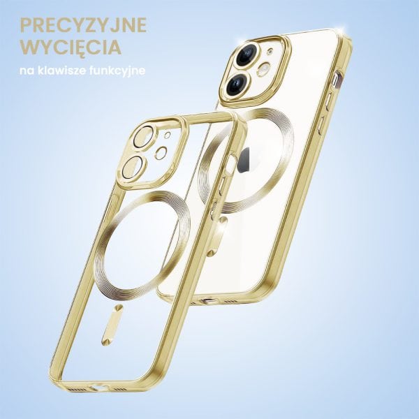 etui do iphone 12 mini magsafe luxury protect przeźroczyste, hybrydowa ochrona kamery, złote