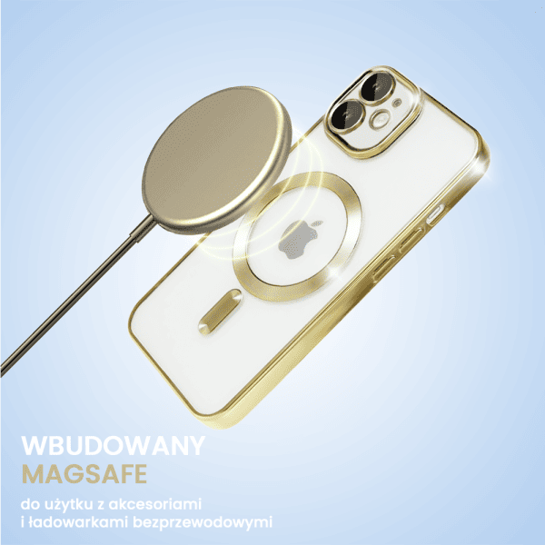 etui do iphone 12 mini magsafe luxury protect przeźroczyste, hybrydowa ochrona kamery, złote