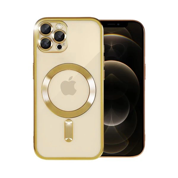 etui do iphone 12 pro max magsafe luxury protect przeźroczyste, hybrydowa ochrona kamery, złote