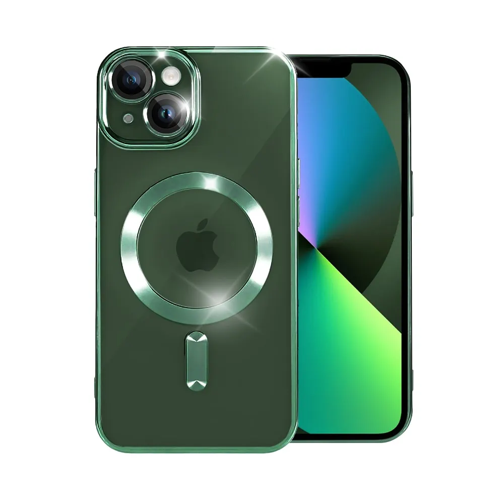 Etui do iPhone 13 Mini MagSafe Luxury Protect przeźroczyste, hybrydowa ochrona kamery, alpejska zieleń