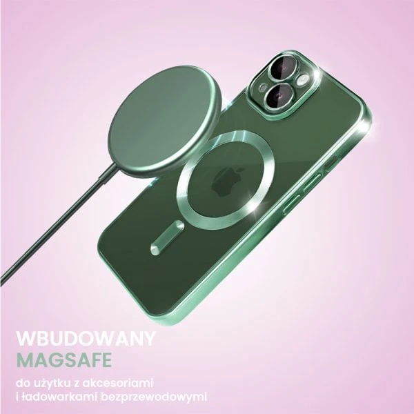 etui do iphone 13 magsafe luxury protect przeźroczyste, hybrydowa ochrona kamery, alpejska zieleń