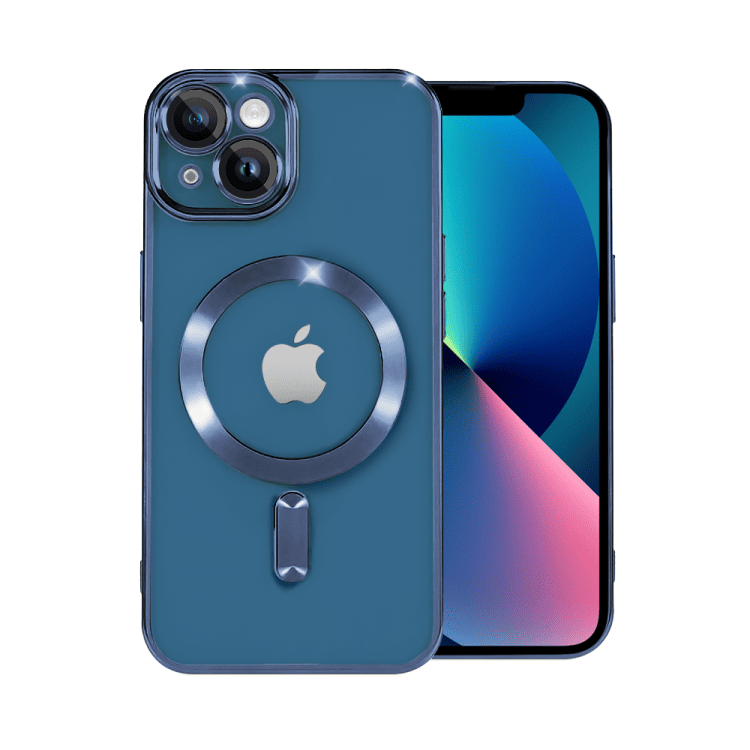 etui do iphone 13 magsafe luxury protect przeźroczyste, hybrydowa ochrona kamery, niebieskie