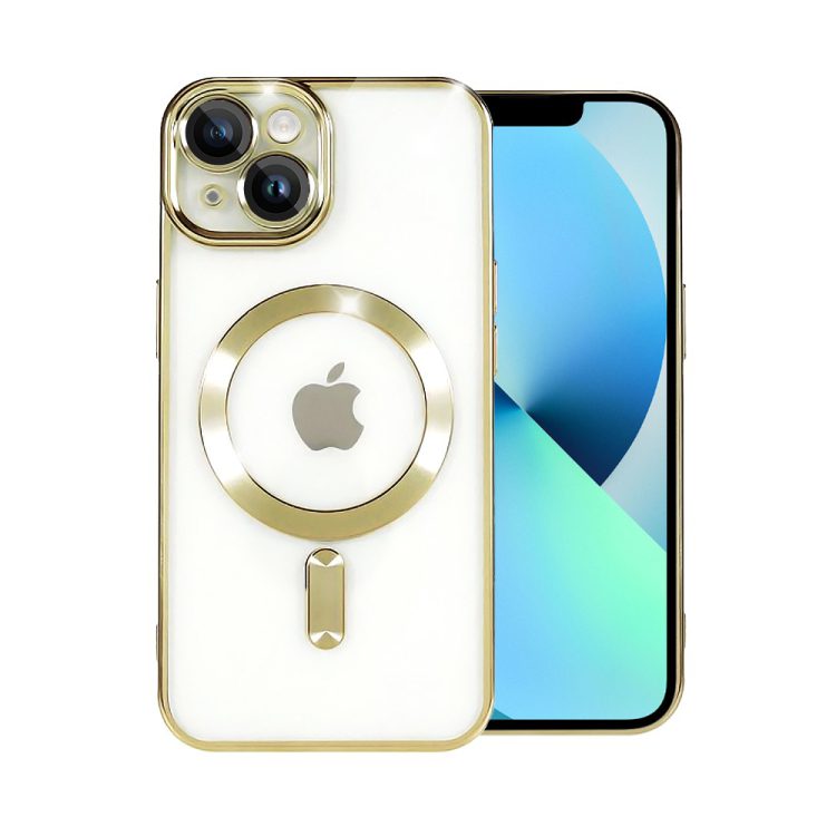 etui do iphone 13 mini magsafe luxury protect przeźroczyste, hybrydowa ochrona kamery, złote