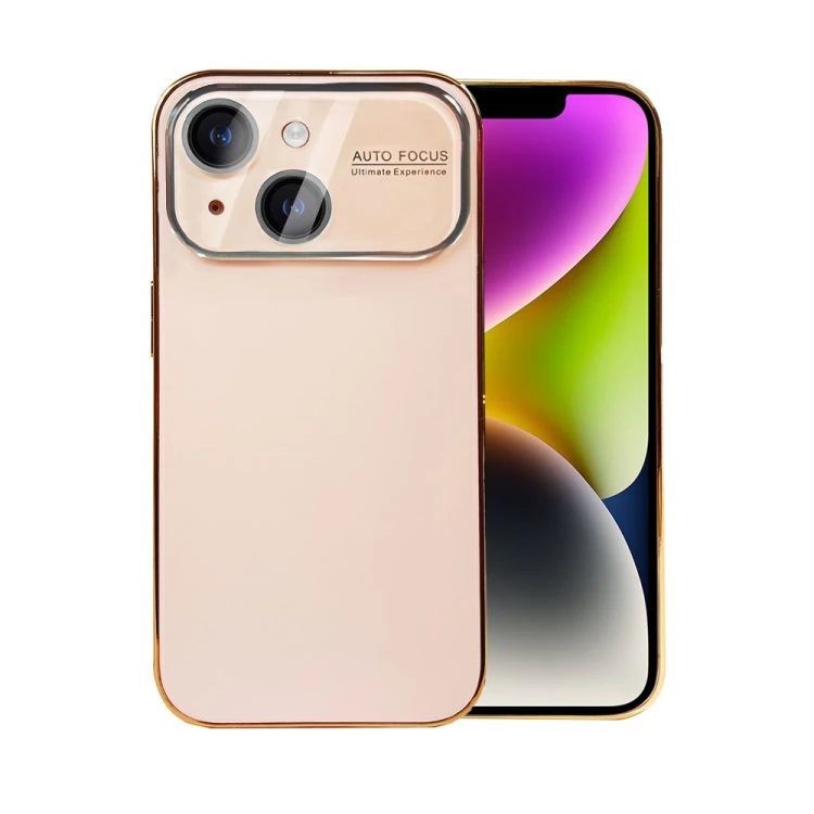etui do iphone 14 camera beam, hybrydowa ochrona kamery, pudrowy róż