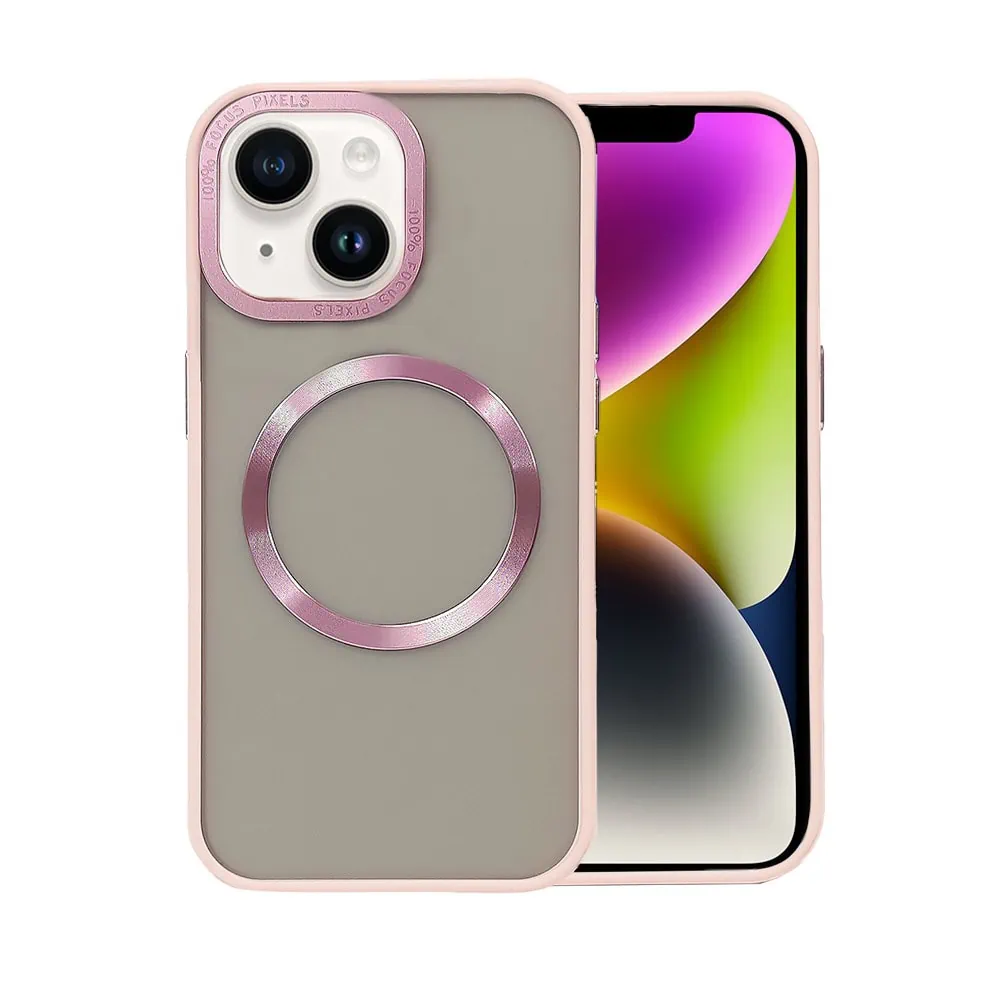 Etui do iPhone 14 Elegant Mix z MagSafe, twardy matowy tył, różowe