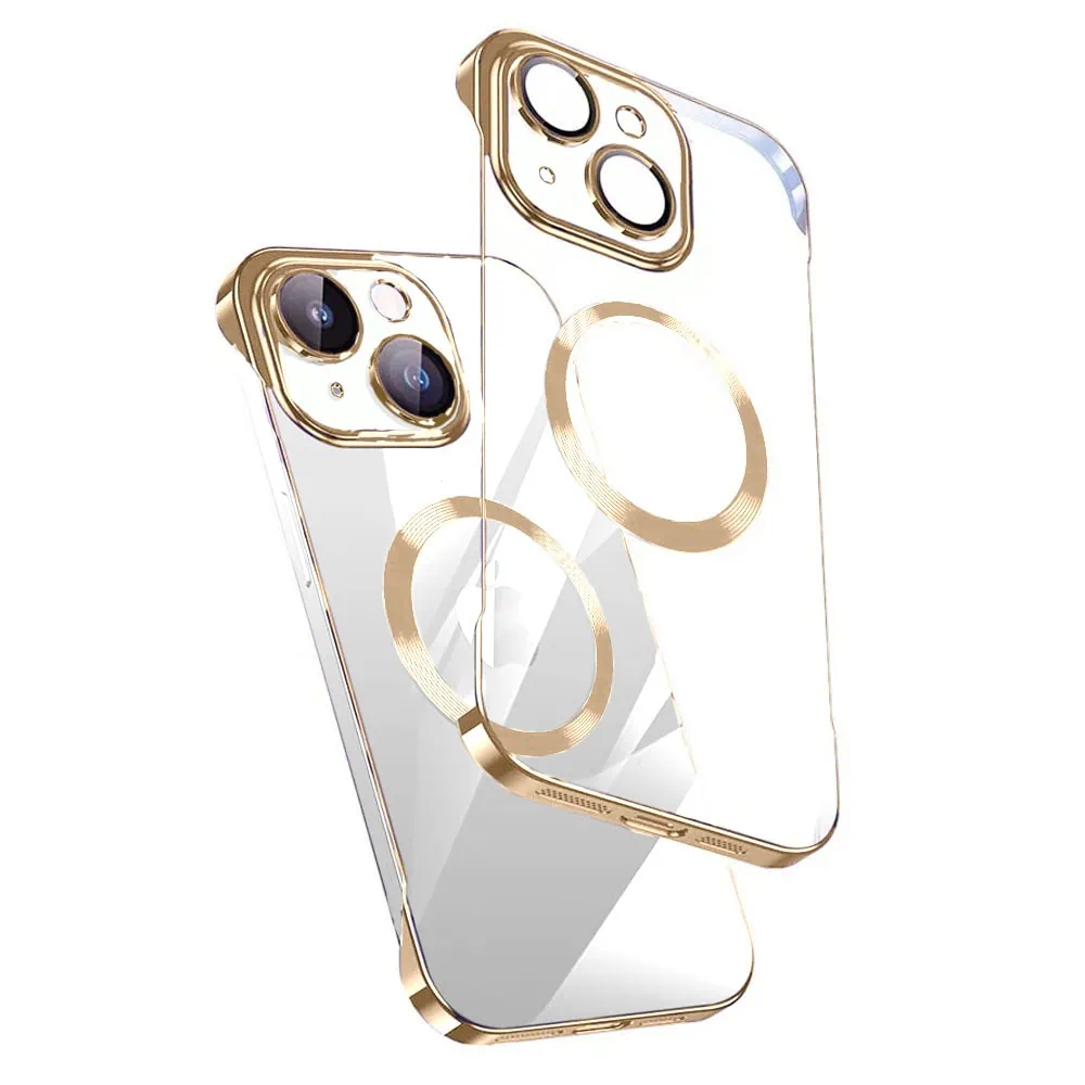 Etui do iPhone 14 MagSafe Luxury Protect Lite przeźroczyste, hybrydowa ochrona kamery, złote