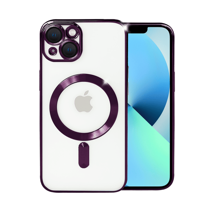 etui do iphone 14 magsafe luxury protect przeźroczyste, hybrydowa ochrona kamery, głęboka purpura