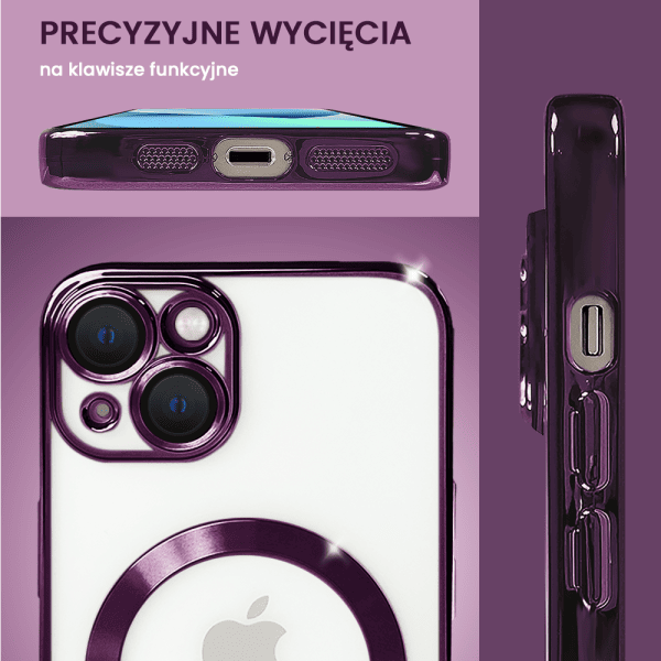 etui do iphone 14 magsafe luxury protect przeźroczyste, hybrydowa ochrona kamery, głęboka purpura