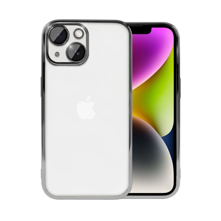 etui do iphone 14 premium protect full cover z osłoną kamery i obiektywów 9h, krystaliczny tył, czarne grafitowe
