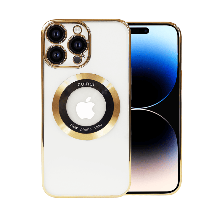 etui do iphone 14 pro gold ring z magsafe, twardy tył, chybrydowa ochrona kamery, złote