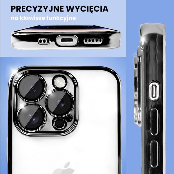 etui do iphone 14 pro max premium protect full cover z osłoną kamery i obiektywów 9h, krystaliczny tył, czarne grafitowe
