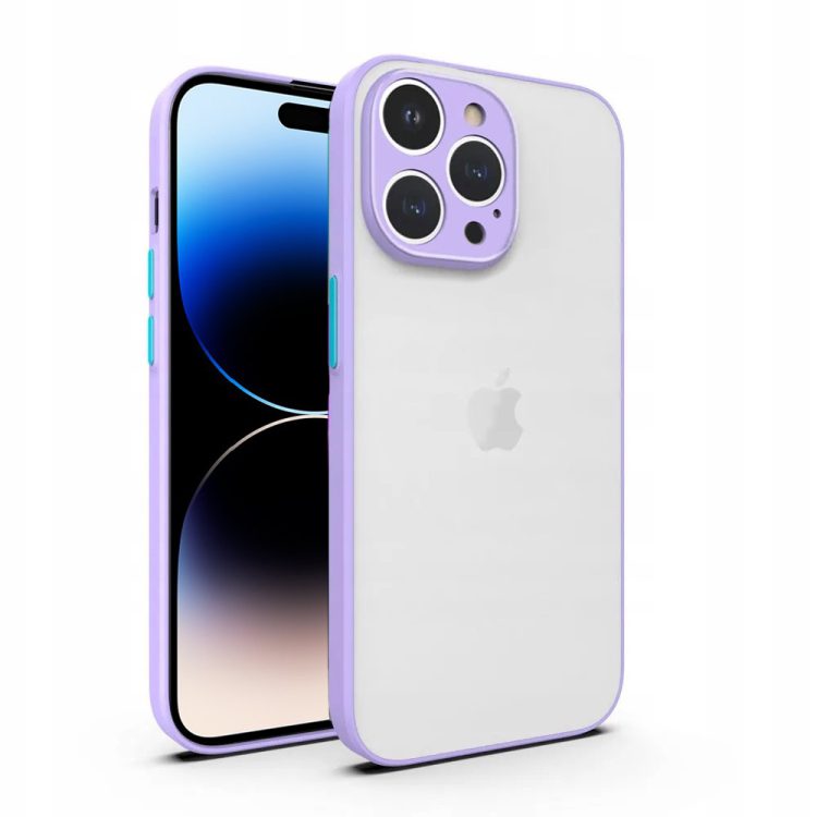 etui do iphone 14 pro półprzeźroczyste matowe z ochroną aparatu, fioletowe