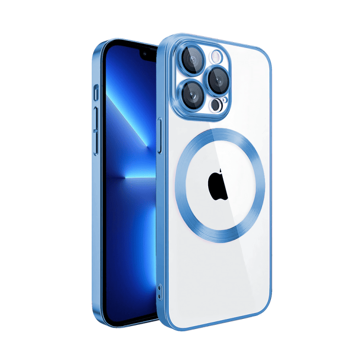 etui iphone 13 pro slim protect full cover magsafe hard back, twardy tył, przeźroczyste, górski niebieski