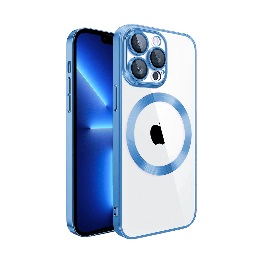 Etui iPhone 13 Pro Max Slim Protect Full Cover MagSafe Hard Back, twardy tył, przeźroczyste, górski niebieski