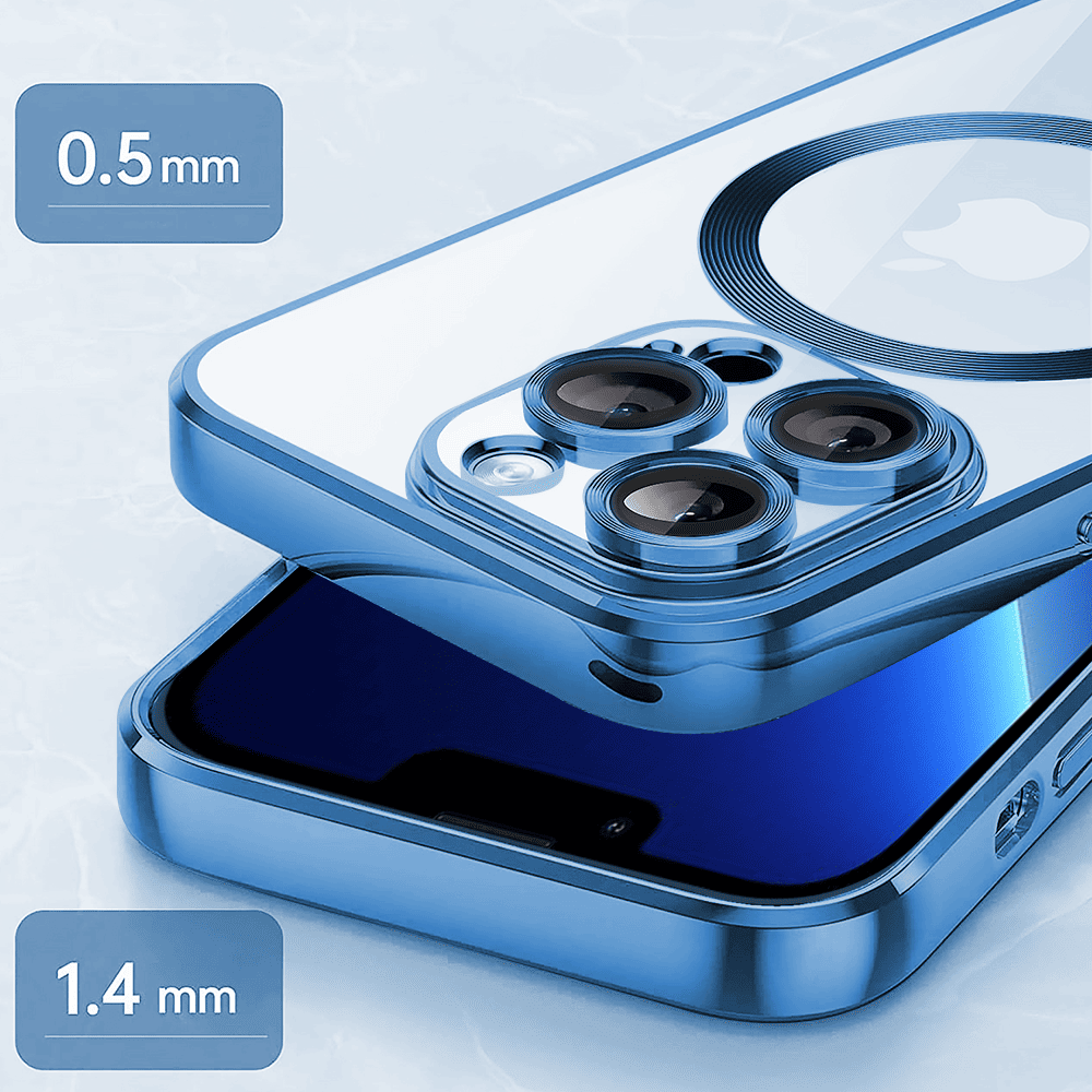 etui iphone 13 pro slim protect full cover magsafe hard back, twardy tył, przeźroczyste, górski niebieski