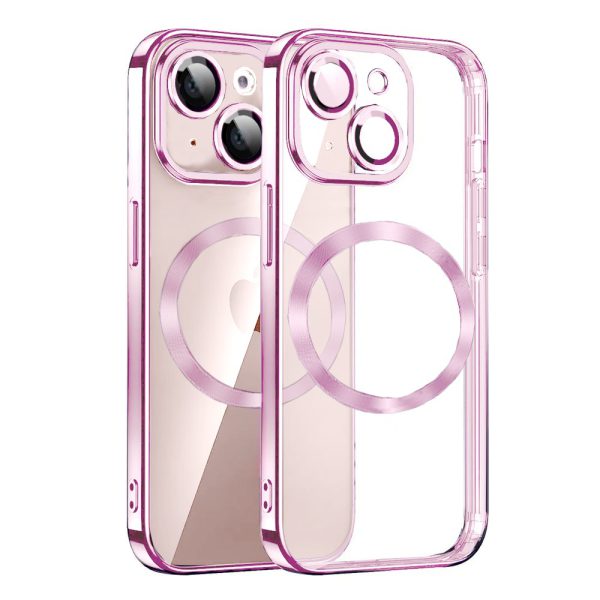 etui iphone 13 slim protect full cover magsafe hard back, twardy tył, przeźroczyste, różowe