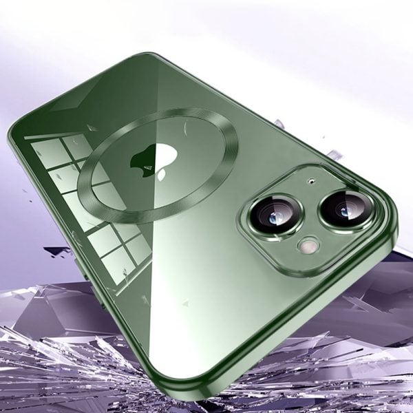etui iphone 13 slim protect full cover magsafe hard back, twardy tył, przeźroczyste, zielone