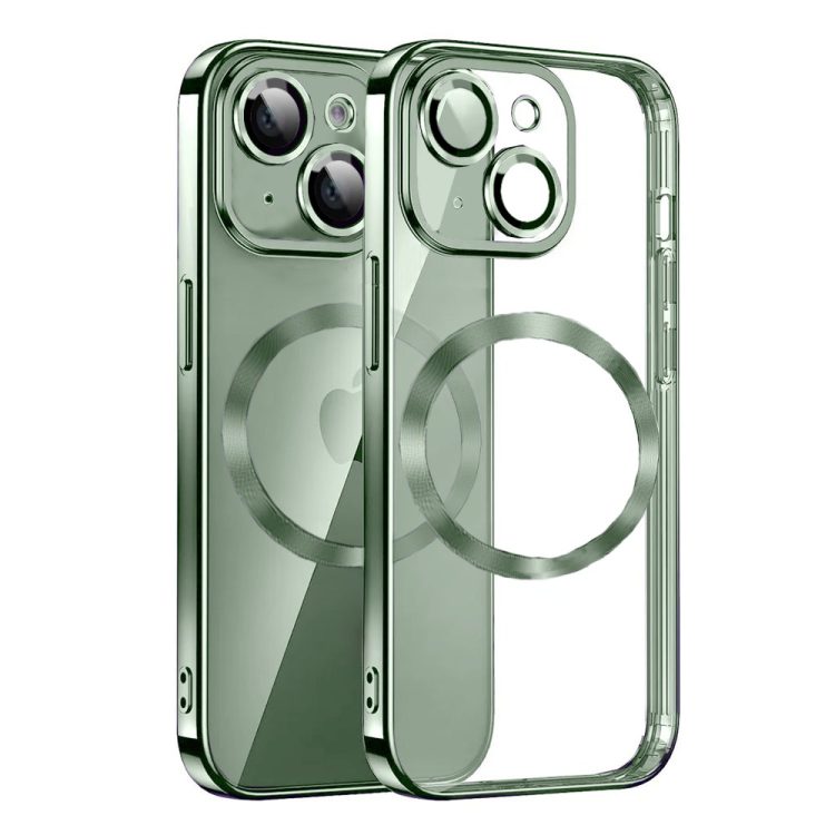 etui iphone 13 slim protect full cover magsafe hard back, twardy tył, przeźroczyste, zielone