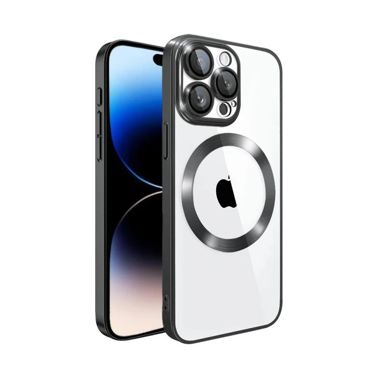 etui iphone 14 pro max slim protect full cover magsafe hard back, twardy tył, przeźroczyste, czarne