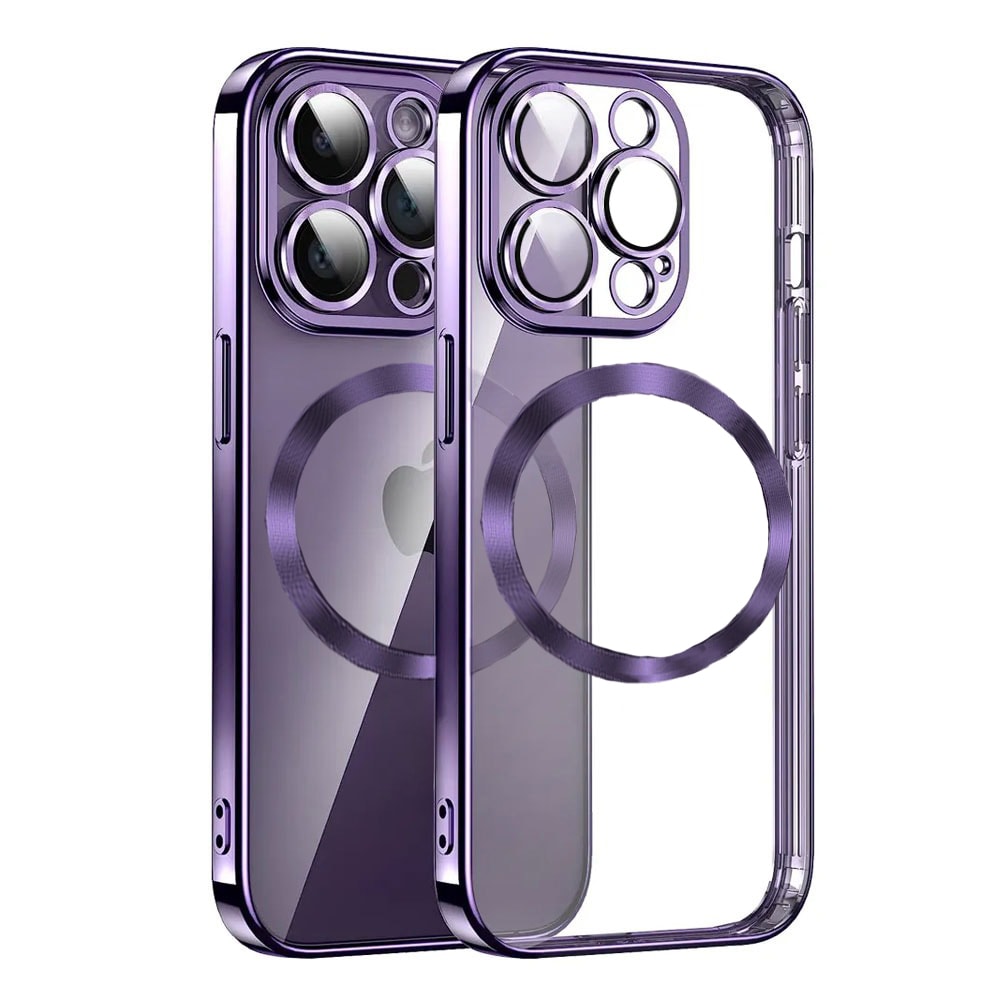etui iphone 14 pro slim protect full cover magsafe hard back, twardy tył, przeźroczyste, purpurowe